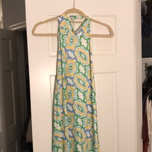 High neck groovy midi dress, with low back and side slit